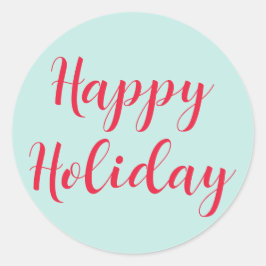 Adesivo Redondo Feliz Holiday Red Script Mint Green Simples