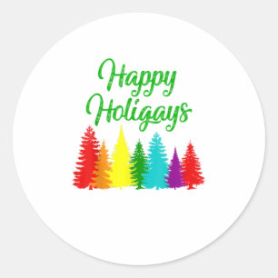 Adesivo Redondo Feliz Holigays LGBT Árvore de Natal C