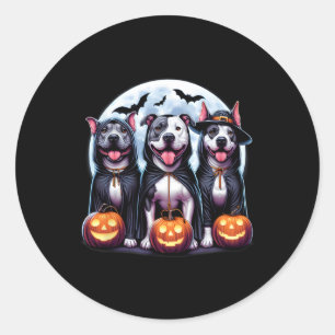 Adesivo Redondo Feliz Howl-o-entre Halloween Pitbull Dog Pumpkin G