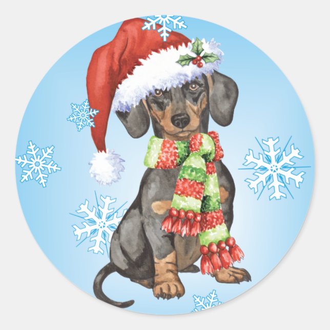 Adesivo Redondo Feliz Howlidays Dachshund (Frente)