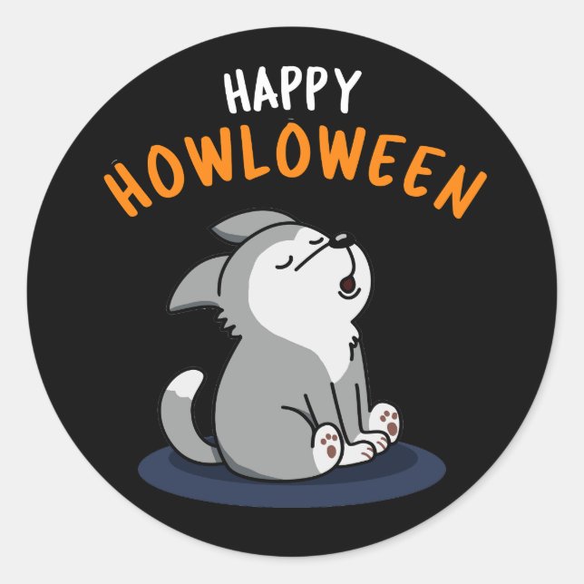 Adesivo Redondo Feliz Howloween Engraçado Cachorro Escuro BG (Frente)