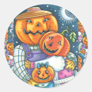 ADESIVO REDONDO FELIZ JACK O LANTERN FAMÍLIA, COLORIDA E CORTA