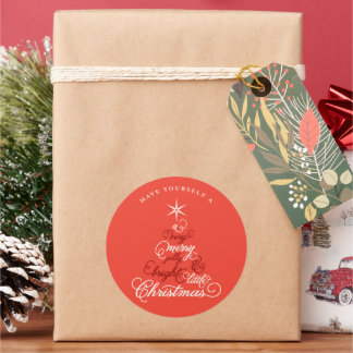 Adesivo Redondo Feliz Jolly E Pequena Árvore De Natal Brilhante
