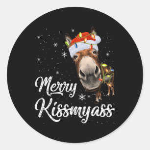 Adesivo Redondo Feliz Kissmy Donkey Sarcastic Xmas Engraçado Pajam