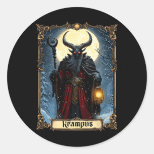 Adesivo Redondo Feliz Krampus Tarot Card Natal Horror Feio Swe