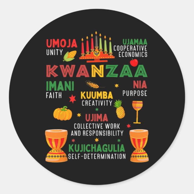 Adesivo Redondo Feliz Kwanzaa 7 Princípios Para Mulheres Kwanzaa H (Frente)
