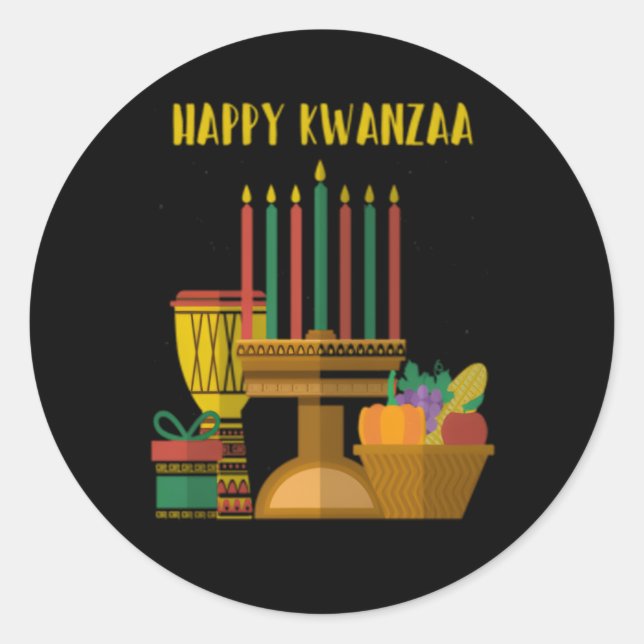 Adesivo Redondo Feliz Kwanzaa África Mapear Sinalizador de Unidade (Frente)