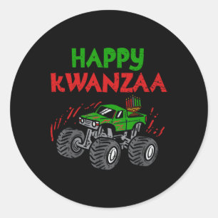 Adesivo Redondo Feliz Kwanzaa Kinara Sete Velas Monstro Caminhão K
