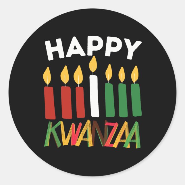 Adesivo Redondo Feliz Kwanzaa Kinara Sete Velas Princípios De K (Frente)