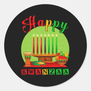 Adesivo Redondo Feliz Kwanzaa Kinara Sete Velas Princípios De K