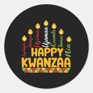 Adesivo Redondo Feliz Kwanzaa Kinara Sete Velas Princípios De K