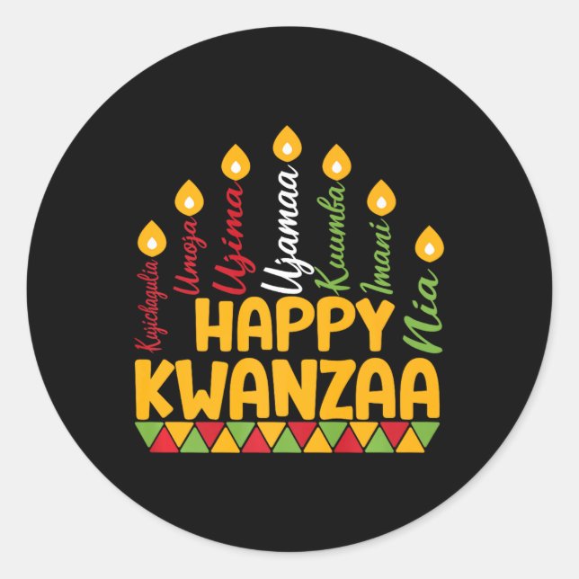 Adesivo Redondo Feliz Kwanzaa Kinara Sete Velas Princípios De K (Frente)