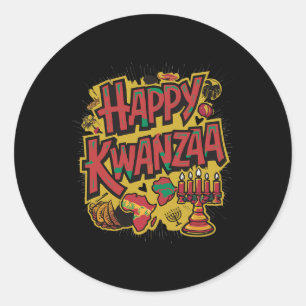 Adesivo Redondo Feliz Kwanzaa Kinara Sete Velas Princípios De K