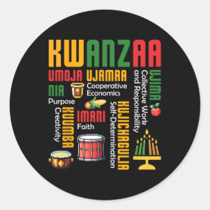 Adesivo Redondo Feliz Kwanzaa Kinara Sete Velas Tambor Africano El