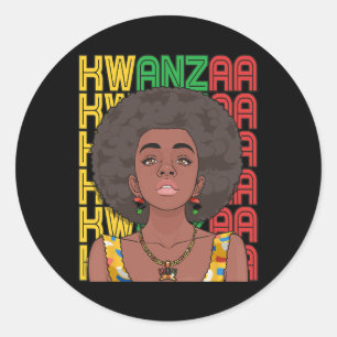 Adesivo Redondo Feliz Kwanzaa, Mulher Negra do Orgulho Pan-African