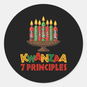 Adesivo Redondo Feliz Kwanzaa Sete Princípios De Kwanzaa - Kinara