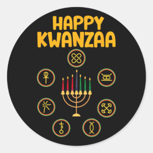 Adesivo Redondo Feliz Kwanzaa Sete Princípios De Kwanzaa Kinara M