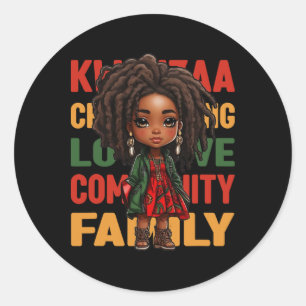 Adesivo Redondo Feliz Kwanzaa - Velas Kinara - Africano Natal