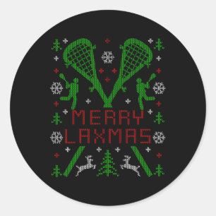 Adesivo Redondo Feliz Laxmas Engraçado Lacrosse Suéter de Natal Fe