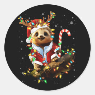 Adesivo Redondo Feliz Lenta Lover Preguiçosa Xmas Sloth Reindet Li