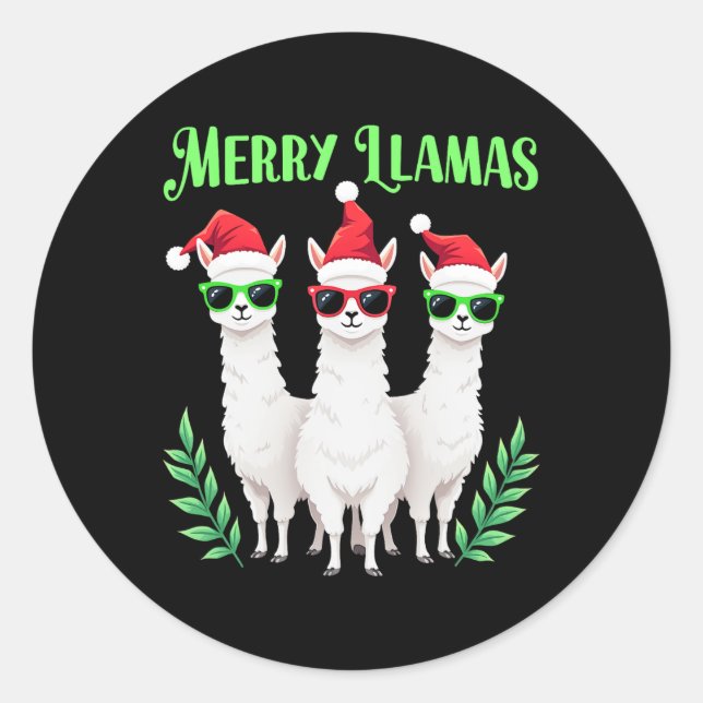 Adesivo Redondo Feliz Lhamas Natal engraçado Férias animais Llama (Frente)