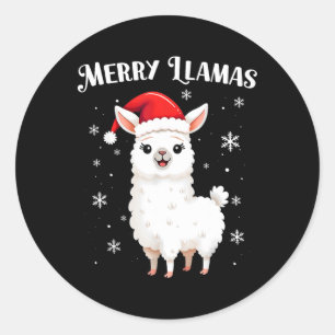 Adesivo Redondo Feliz Lhamas Natal engraçado Férias animais Llama