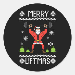 Adesivo Redondo Feliz Liftmas Feia Natal Exato Corpo de Gym