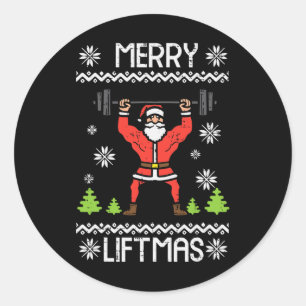 Adesivo Redondo Feliz Liftmas Natal Feio Xmas Treino Academia Corp