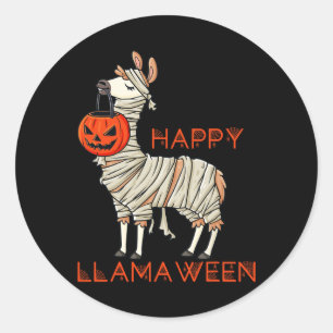 Adesivo Redondo Feliz Llamaentre Diversão Halloween Llama Meninas