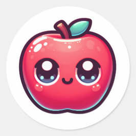 Adesivo Redondo Feliz Maçã Vermelha no Estilo Kawaii