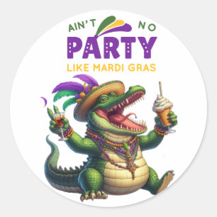 Adesivo Redondo Feliz Mardi Gras Alligator