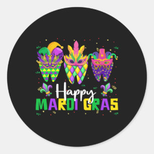 Adesivo Redondo Feliz Mardi Gras Dental Squad Dentist Teeth Carniv