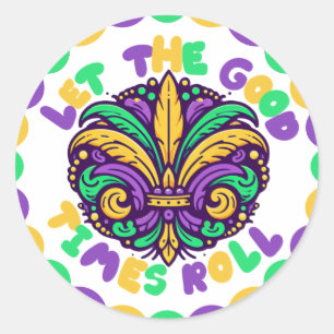 Adesivo Redondo Feliz Mardi Gras fleur-de-lis
