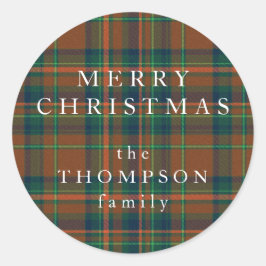 Adesivo Redondo Feliz Marinho de Natal e Xadrez Laranja