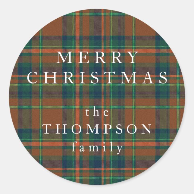 Adesivo Redondo Feliz Marinho de Natal e Xadrez Laranja (Frente)