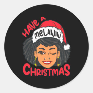 Adesivo Redondo Feliz Melanin Feliz de Natal X-mas Black Sista
