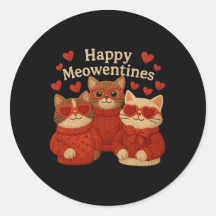 Adesivo Redondo Feliz Meowentines Gato Fio Crochê Coquette Fofo V