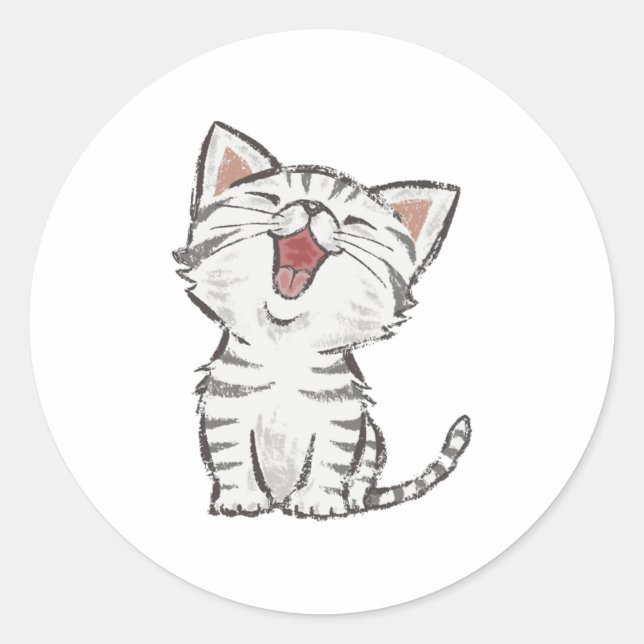 Adesivo Redondo Feliz Mewing Kitten (Frente)