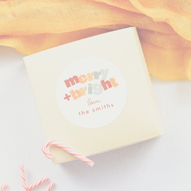 Adesivo Redondo Feliz moderna e Natal da família brilhante (Criador carregado)