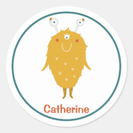 Adesivo Redondo Feliz monstro de laranja peludo peludo três olhos