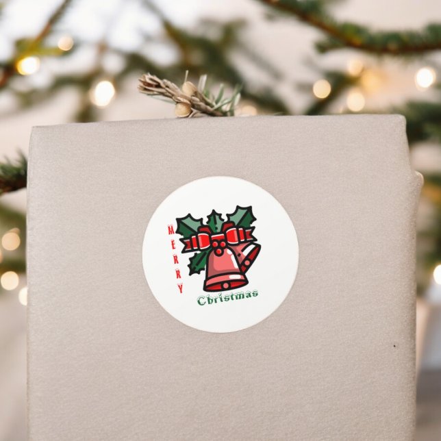 Adesivo Redondo Feliz Natal (christmas bells party theme sticker,birthday party sticker,gift pack,envelope,return gift sticker)