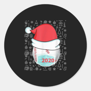 Adesivo Redondo Feliz Natal 2020 Baseball Santa Hat