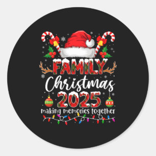 Adesivo Redondo Feliz Natal 2025 Família de Pijamas Combinando Nat