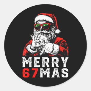 Adesivo Redondo Feliz Natal 6 7 Meme Divertido Papai Noel 67 Mão X