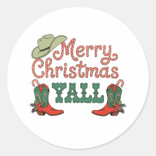 Adesivo Redondo Feliz Natal a todos, Natal Western Country Cowboy