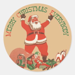 Adesivo Redondo Feliz Natal a Todos! Santa Claus Vintage