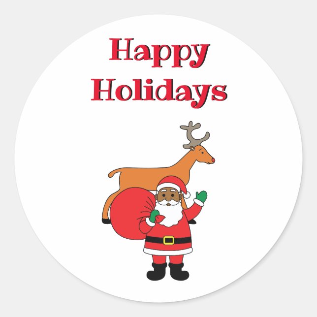 Adesivo Redondo Feliz Natal Africano Americano Papai Noel (Frente)