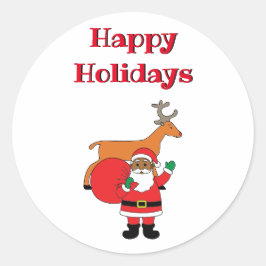 Adesivo Redondo Feliz Natal Africano Americano Papai Noel