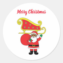 Adesivo Redondo Feliz Natal afro-americano Papai Noel