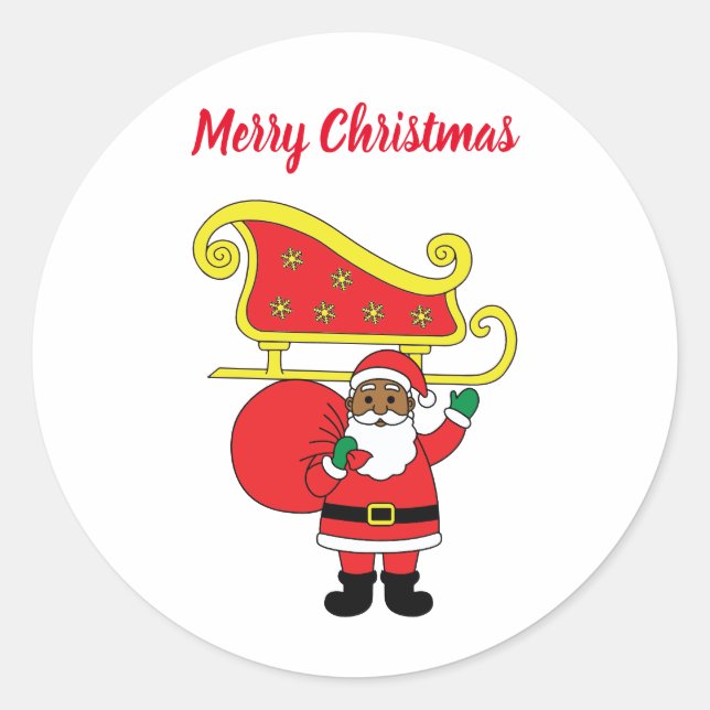 Adesivo Redondo Feliz Natal afro-americano Papai Noel (Frente)